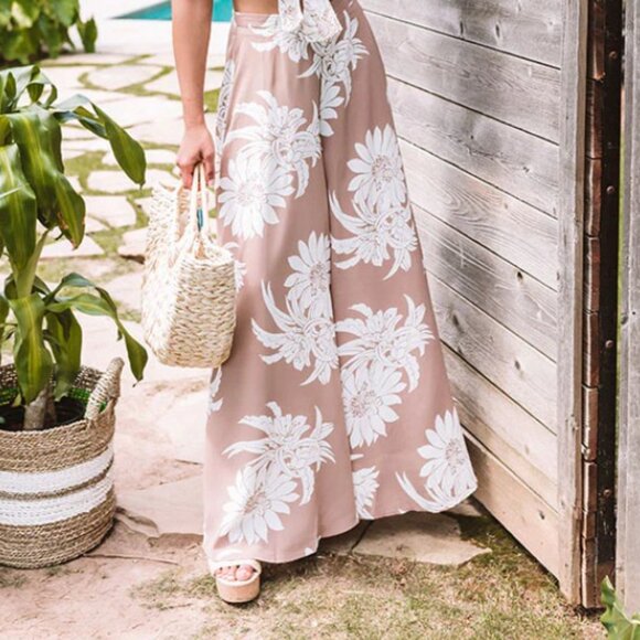 Sienna Sky Tan Floral Wide Leg Maxi Skirt Palazzo Pants Linen Size M - Picture 11 of 12